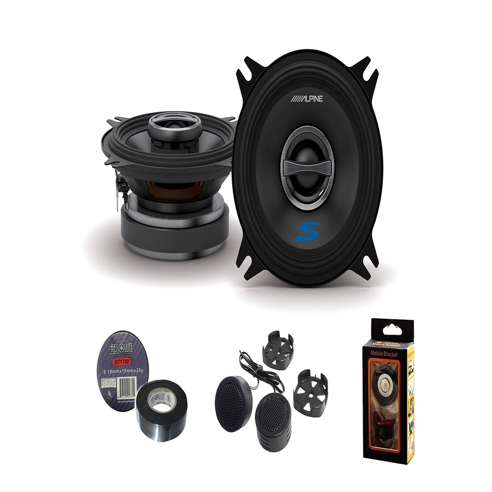 Alpine S-S40 S-Series 4-inch Coaxial 2-Way Speakers (Pair) - Contains 4x6 Adapter Plate Bundle