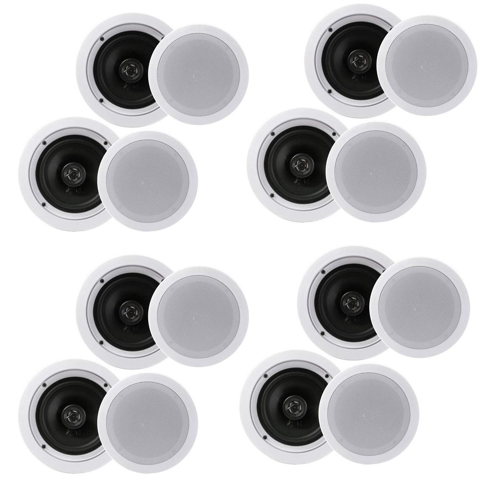 Pyle PDIC1661RD 6.5 Inch 200 Watt in Ceiling Wall Speakers 2 Way Flush Mount Home Indoor Stereo Speaker System Pair, White (4 Pairs)