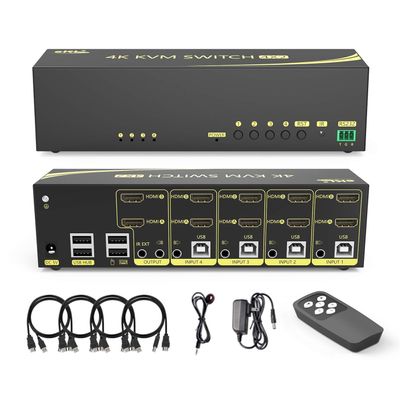 eKL HDMI KVM Switch 4 in 2 Out Dual Monitor Extended Display 4K@60Hz 4:4:4 with Audio and USB 2.0 Hub Sharing PC Monitor Keyboard Mouse Switcher