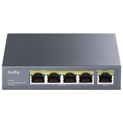 Cudy 4 Channel Gigabit PoE Extender, 1000 Mbps, 1 PoE Input, 4 PoE Output, PoE Repeater, PoE+ Amplifier, PoE++ Booster, Wall Mounting, IEEE 802.3bt / 802.3at / 802.3af Compliance