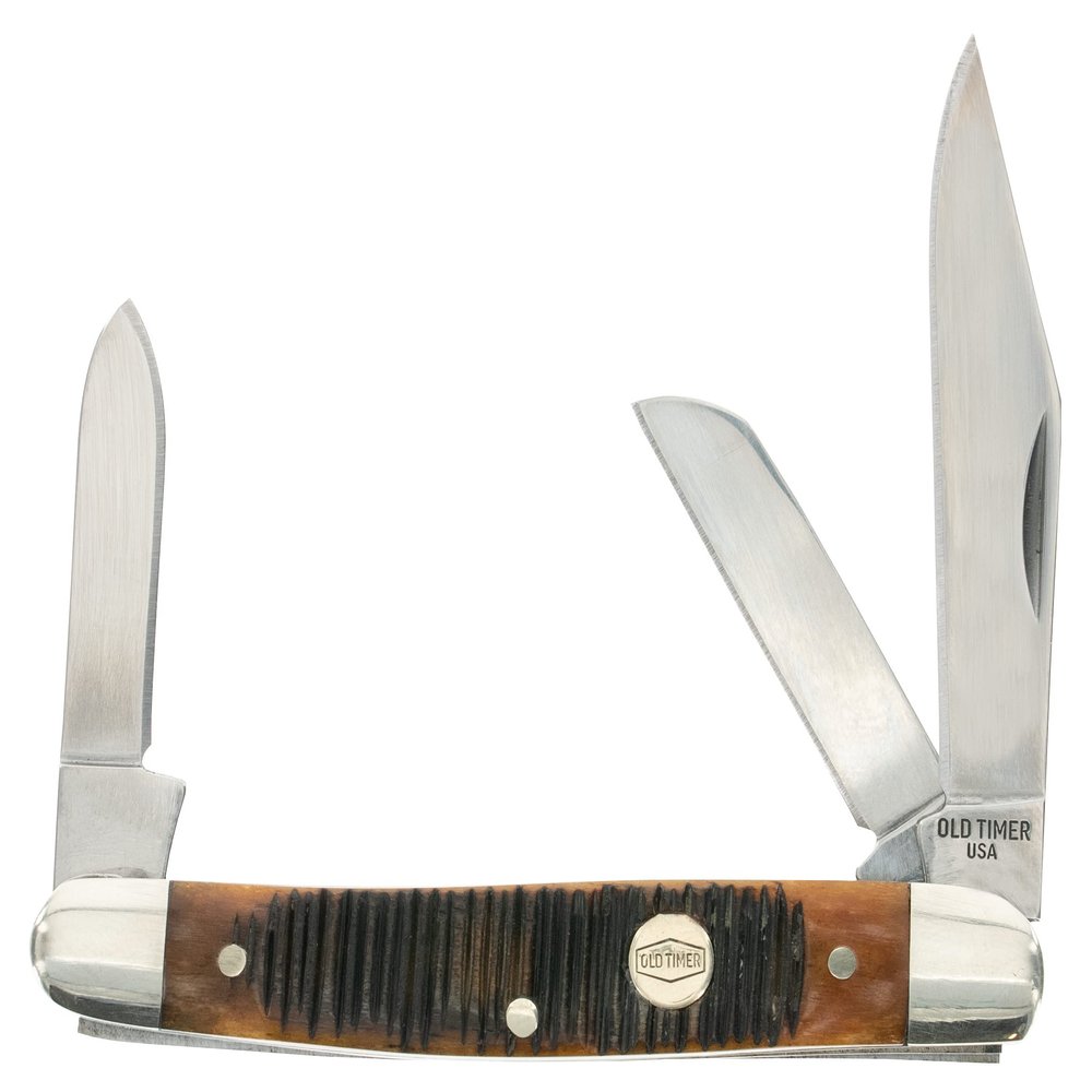 Old Timer Generational USA Series 34OTG Middleman Traditional Folding Pocket Knife with Stainless Steel Clip Point and Sheepsfoot Blades, Bone Handle, Made in USA for EDC and Outdoor