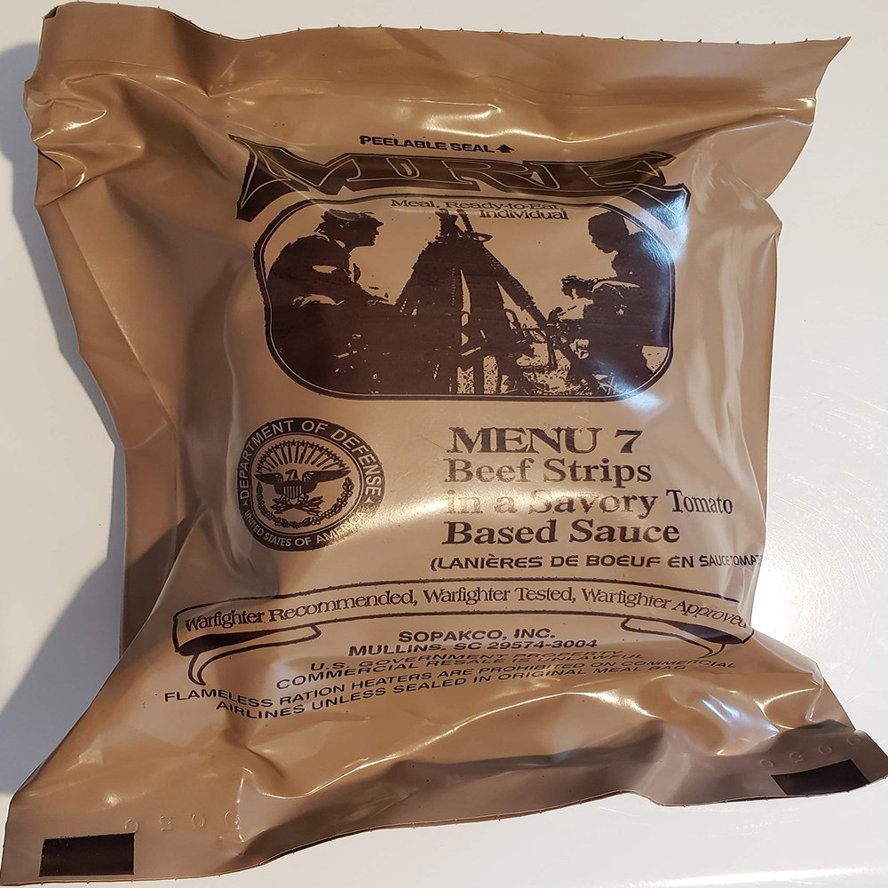 Genuine Military MRE Meal with Inspection Date 2022 or Newer (Beef Strips} Meal 7 Meals Ready To Eat
