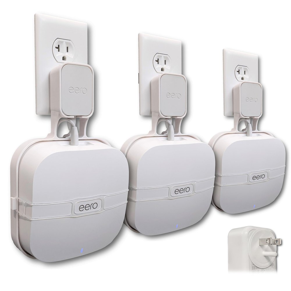 The eero Pro Genie for eero Pro 6 and 6E Wall Mount Outlet Holder Stand (3-Pack) | Lowest Profile | Open Access | Multiple Install Options | Reinforced Support | Horizontal Outlets