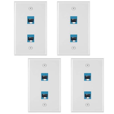 4 Pieces 2 Port Ethernet Wall Plate, RJ45 Cat6 Female to Female Jack Inline Coupler FacePlates (Blue)