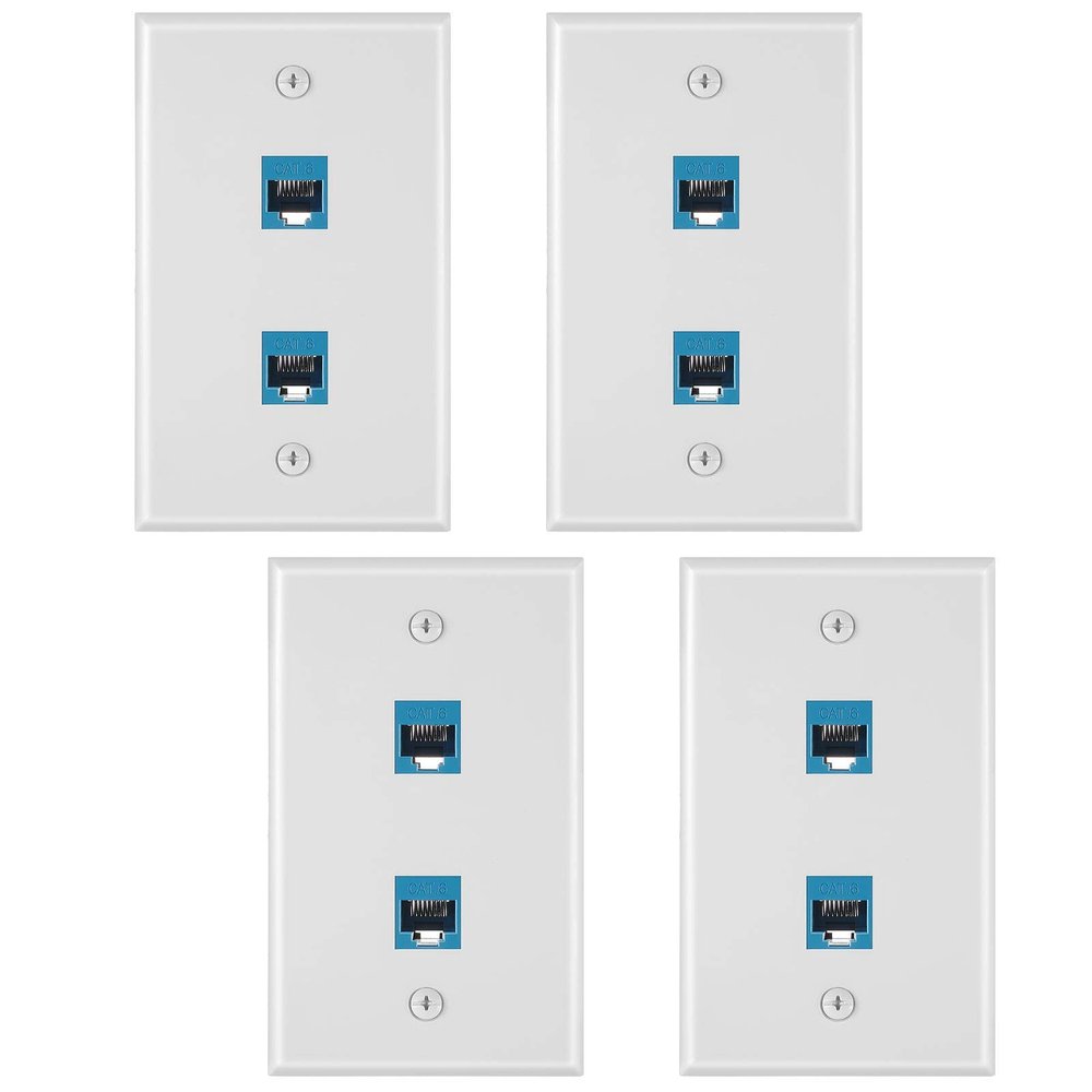 4 Pieces 2 Port Ethernet Wall Plate, RJ45 Cat6 Female to Female Jack Inline Coupler FacePlates (Blue)