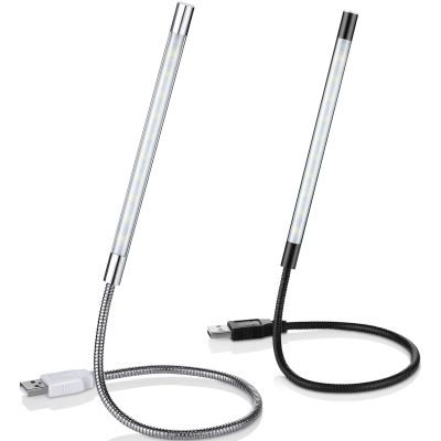 Mudder 2 Pieces USB LED Light for Laptop Keyboard Light Gooseneck Computer Lamp Flexible Stick Dimmable LED Lamp Touch Switch for Reading Book(Black, Silver)