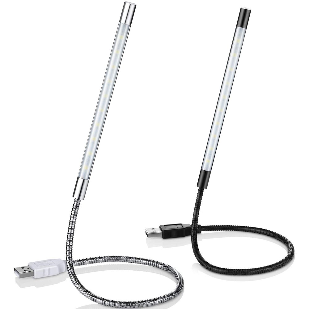 Mudder 2 Pieces USB LED Light for Laptop Keyboard Light Gooseneck Computer Lamp Flexible Stick Dimmable LED Lamp Touch Switch for Reading Book(Black, Silver)