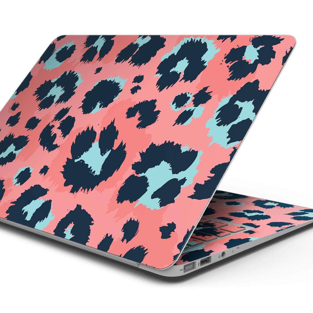 Design Skinz Leopard Coral and Teal V23 - Premium Full-Body Cover Wrap Protective Scratch Resistant Decal Skin-Kit Compatible with The MacBook 13" Pro w/TB (A2289)