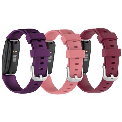 [3-Pack] BabyValley Band Compatible with Fitfit Inspire 2 Band TPE Wristband Replacement Bracelet Strap Quick Release Band for Inspire 2 (Deep Purple & Wine Red & Red, Small)