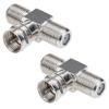 RFAdapter Coaxial Cable Splitter, TV Splitter 2 in 1 Out 2-Pack F Type RG6 Male to 2 F Female 3 Way Cable Splitter Coax T Connector Adapter for Video VCR Antenna Cable Satellite view 1