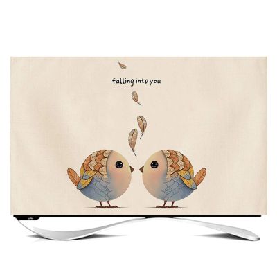 NANKAN Indoor TV Cover 24''-65'' Dust Proof Cotton Linen Fabric TV Screen Protector Cute Flower Leaves Animal Print TV Display Cover for Flat/Curved Screen (Color : 2 Birds, Size : 50in)