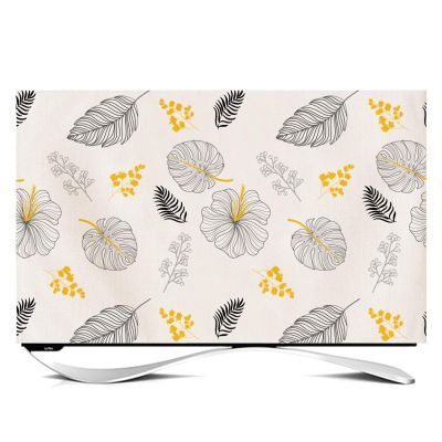 NANKAN Indoor TV Cover 24''-65'' Dust Proof Cotton Linen Fabric TV Screen Protector Cute Flower Leaves Animal Print TV Display Cover for Flat/Curved Screen (Color : Leaf, Size : 40in)