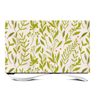 NANKAN Indoor TV Cover 24''-65'' Dust Proof Cotton Linen Fabric TV Screen Protector Cute Flower Leaves Animal Print TV Display Cover for Flat/Curved Screen (Color : Leaves, Size : 60in)