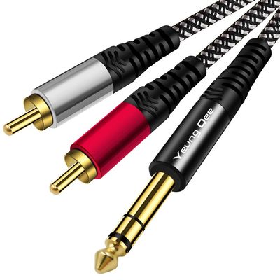 6.35 mm to 2RCA Cable 6 ft,Yeung Qee 6.35mm 1/4 inch Male TRS Stereo Plug to RCA Male Audio Y Splitter Cable Insert Cord (6FT/2M)
