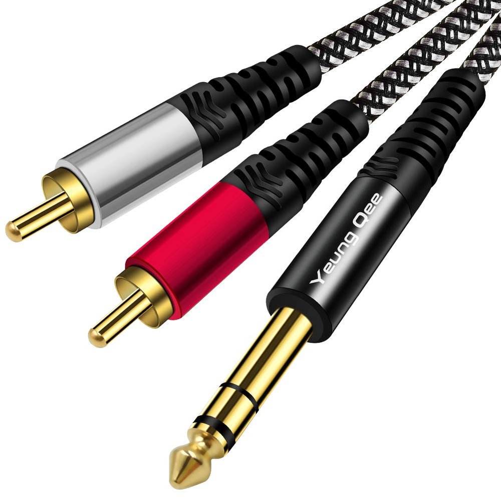 6.35 mm to 2RCA Cable 6 ft,Yeung Qee 6.35mm 1/4 inch Male TRS Stereo Plug to RCA Male Audio Y Splitter Cable Insert Cord (6FT/2M)