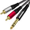 6.35 mm to 2RCA Cable 6 ft,Yeung Qee 6.35mm 1/4 inch Male TRS Stereo Plug to RCA Male Audio Y Splitter Cable Insert Cord (6FT/2M) view 1