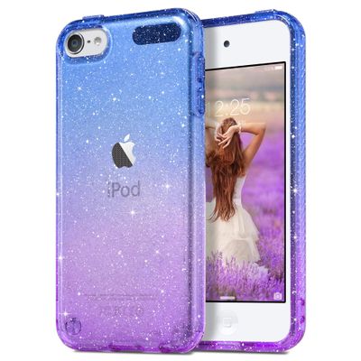 ULAK Clear Gradient Glitter Case for iPod Touch 7th/6th/5th Generation, Hybrid Slim Cute Case for Girls Women, Shockproof Anti-Scratch Soft TPU Bumper Cover for iTouch 5/6/7, Blue+Purple
