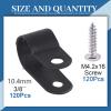 Glarks 120Pcs 3/8 Inch Black Nylon Screw Mounting R-Type Cable Clip Wire Clamp with 120Pcs Screws for Wire, Cable, Conduit and Cable Conduit Kit (Black) view 2