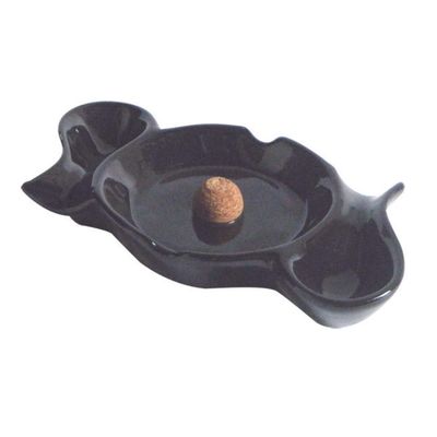 2-Pipe Ceramic Ashtray with Knocker, Black