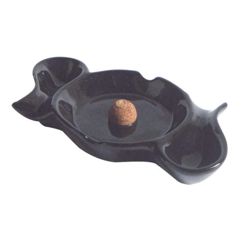 2-Pipe Ceramic Ashtray with Knocker, Black