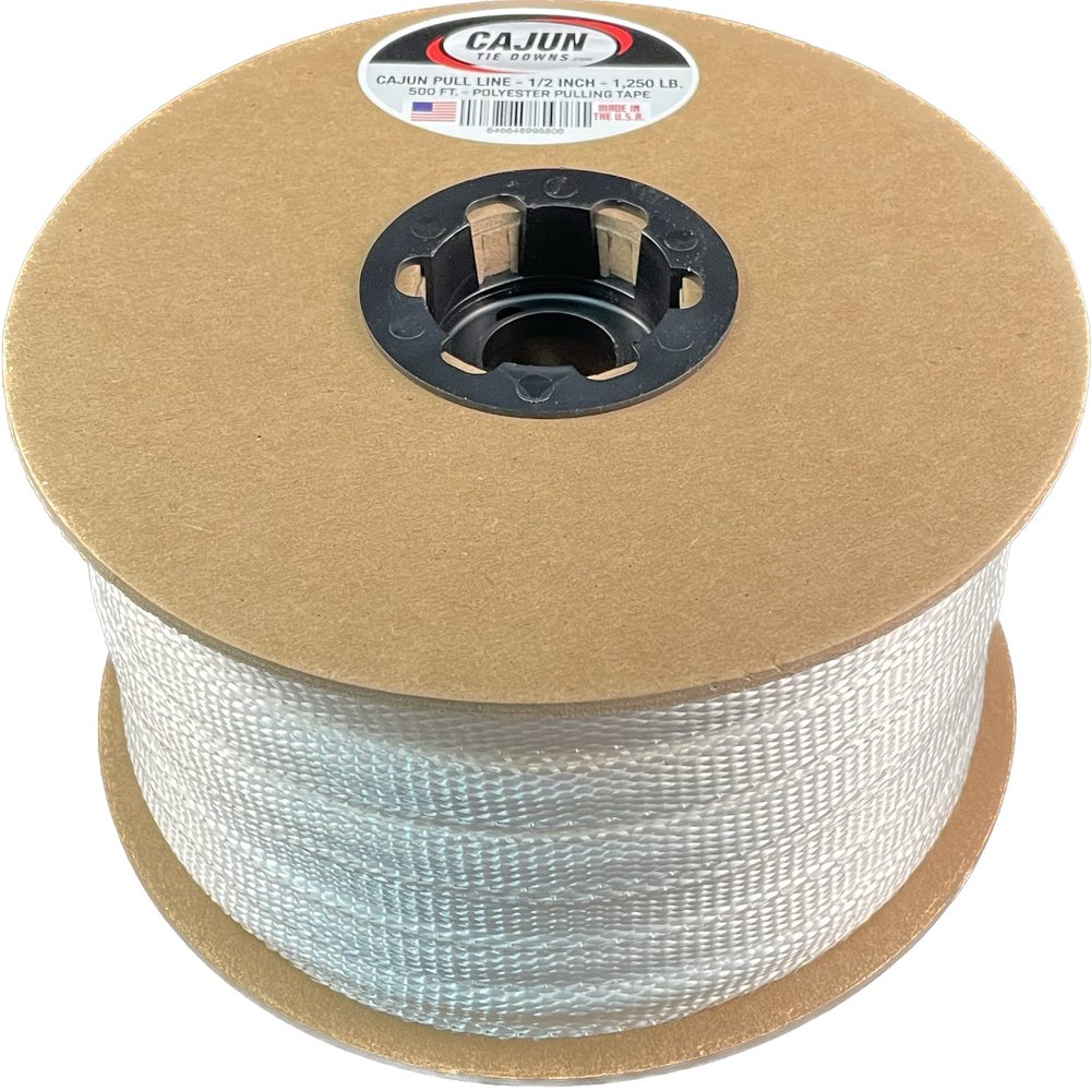 Cajun Pull Line - 1/2 Inch 1,200 lb. Polyester Pulling Tape - Made in USA (White, 500)