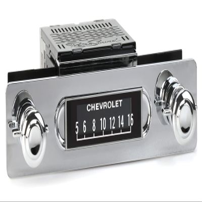 Apache Radio Compatible with 1955-59 GMC or Chevrolet Truck with Installation Bezel, Chrome Knob Kit and Vintage Dial Screen