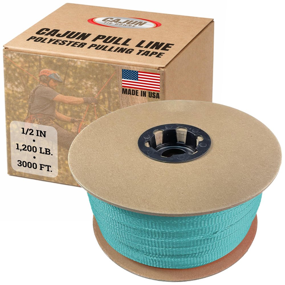 Cajun Pull Line - 1/2 Inch 1,200 lb. Polyester Pulling Tape - Made in USA (Turquoise, 3000)