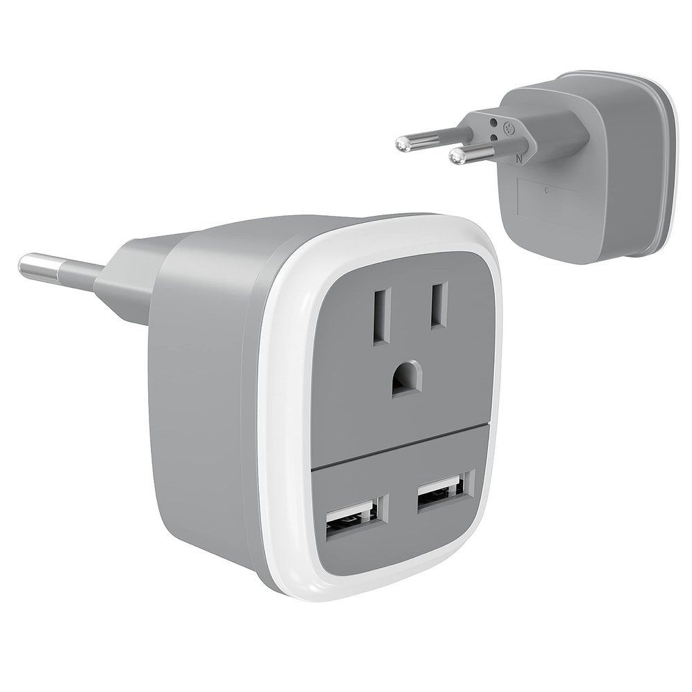 Bates European Travel Adapter with USB - US to Europe Plug Adapter for Travel