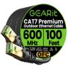 GEARit Cat7 Outdoor Ethernet Cable (100ft) SFTP Shielded Foil Twisted Pair, Pure Copper, LLDPE, Waterproof, Direct Burial, In-Ground, UV Resistant, POE, Network, LAN, Internet, Cat 7-100 Feet