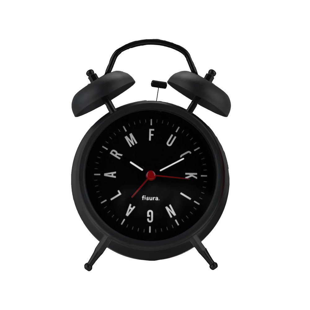 Fisura Black Analog Alarm Clock Without Ticking, with LED Night Light & Writable Message Board Metal 4.6 x 2.2 x 6.3 in