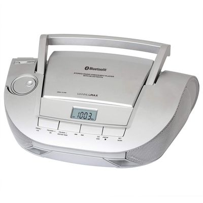 HANNLOMAX HX-328CD Portable CD Boombox with AM/FM Radio, Bluetooth, USB Port for MP3 Playback, Aux-in AC/DC Dual Power Source. (Silver)