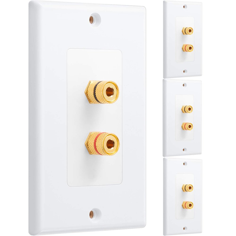 Weewooday 4 Pcs Single Gang 1.0 Speaker Wire Wall Plate (Banana Plug Wall Plate) for 1 Speaker, White