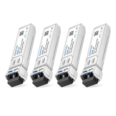 4Packs 10GBASE-LR Transceiver, 10G SFP+ Patch Module, 1310nm, 10km, DDM LC, 10Gbe Ethernet Mini-GBIC for Cisco SFP-10G-LR, Ubiquiti UF-SM-10G, Mikrotik, Netgear, Qnap NAS, D-Link