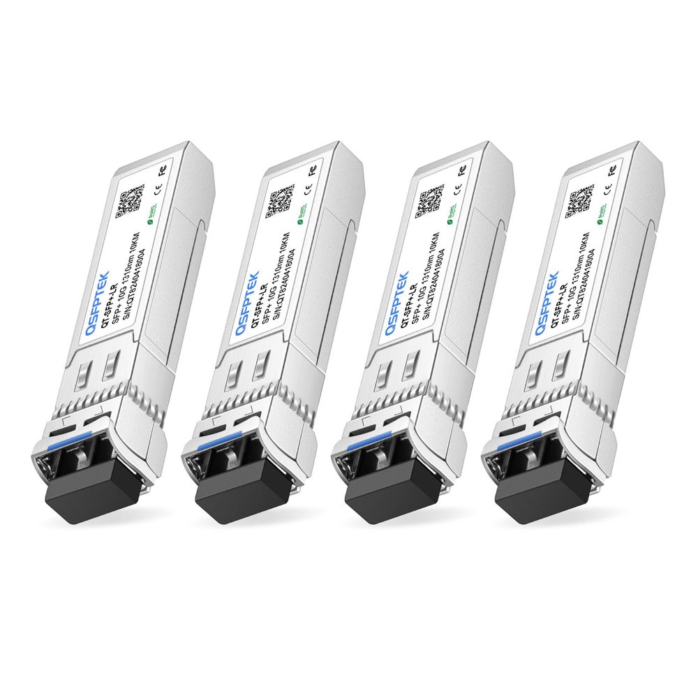 4Packs 10GBASE-LR Transceiver, 10G SFP+ Patch Module, 1310nm, 10km, DDM LC, 10Gbe Ethernet Mini-GBIC for Cisco SFP-10G-LR, Ubiquiti UF-SM-10G, Mikrotik, Netgear, Qnap NAS, D-Link