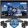128GB 10.1" Audio Monitor Backup Camera Built-in DVR Dash Cam for RV Truck Trailer Rear Side Front Backing View Wired System 1080P HD Image 4 Split Screen IP69 Waterproof Avoid Blind Spot A10 view 1