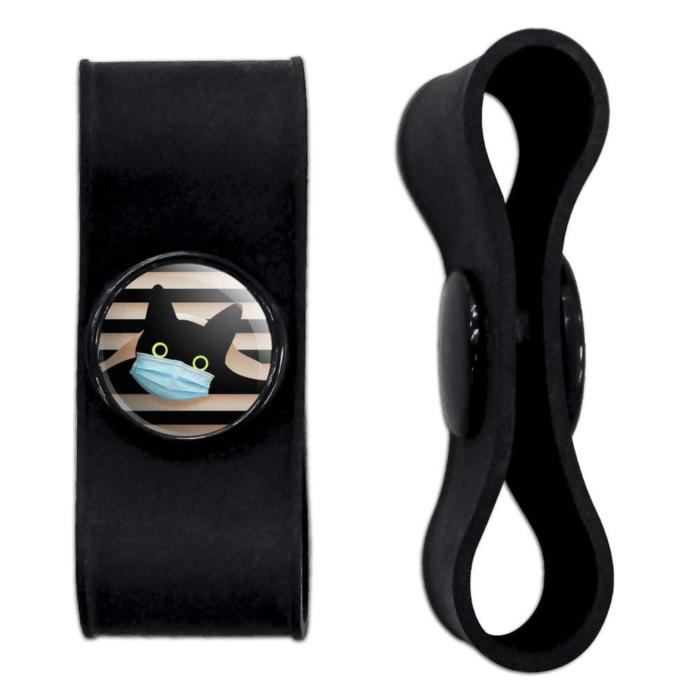 GRAPHICS & MORE Quarantine Cat in Window Headphone Earbud Cord Wrap - Charging Cable Manager - Wire Organizer Set of 2 - Black