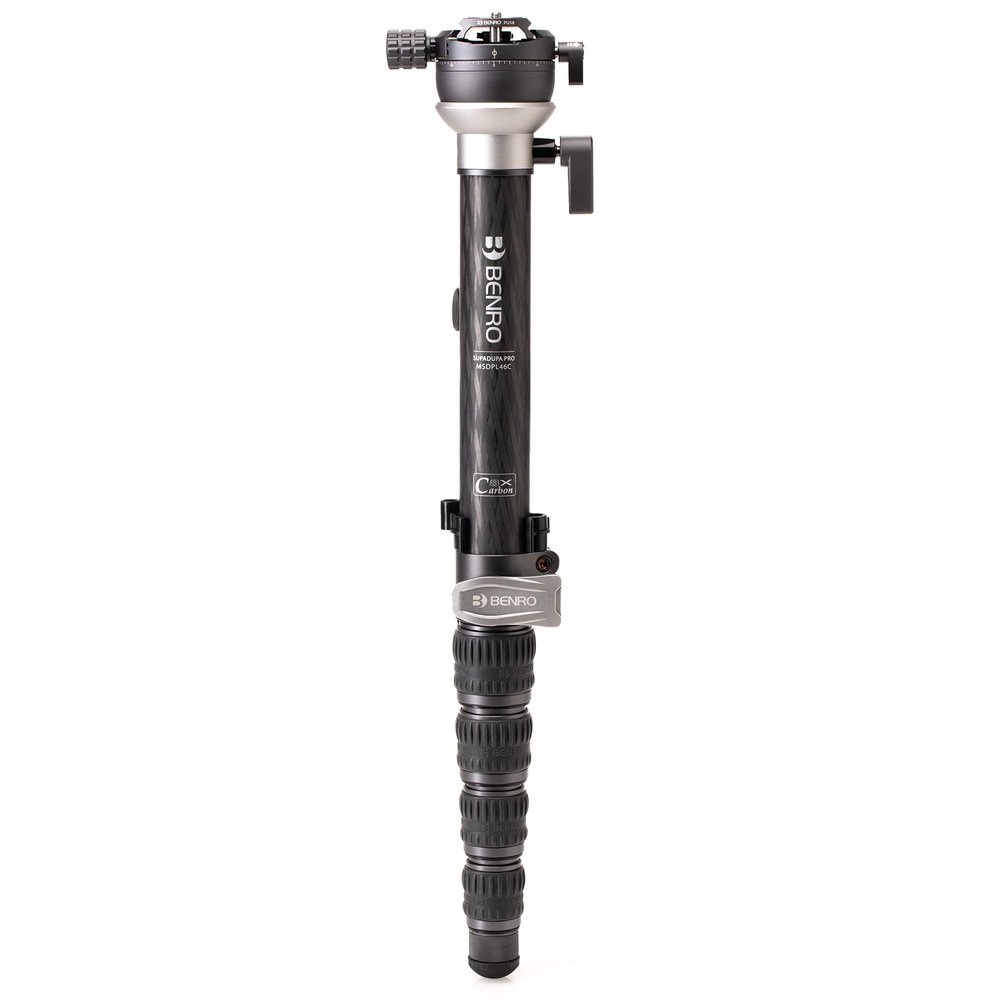 Benro SupaDupa Carbon Fiber Monopod Lightweight 6-Section Professional Camera & Video Monopod with Leveling Pan Base, Twist Locks, and Reversible Mount for DSLR, Mirrorless & Camcorders (MSDPL46C)