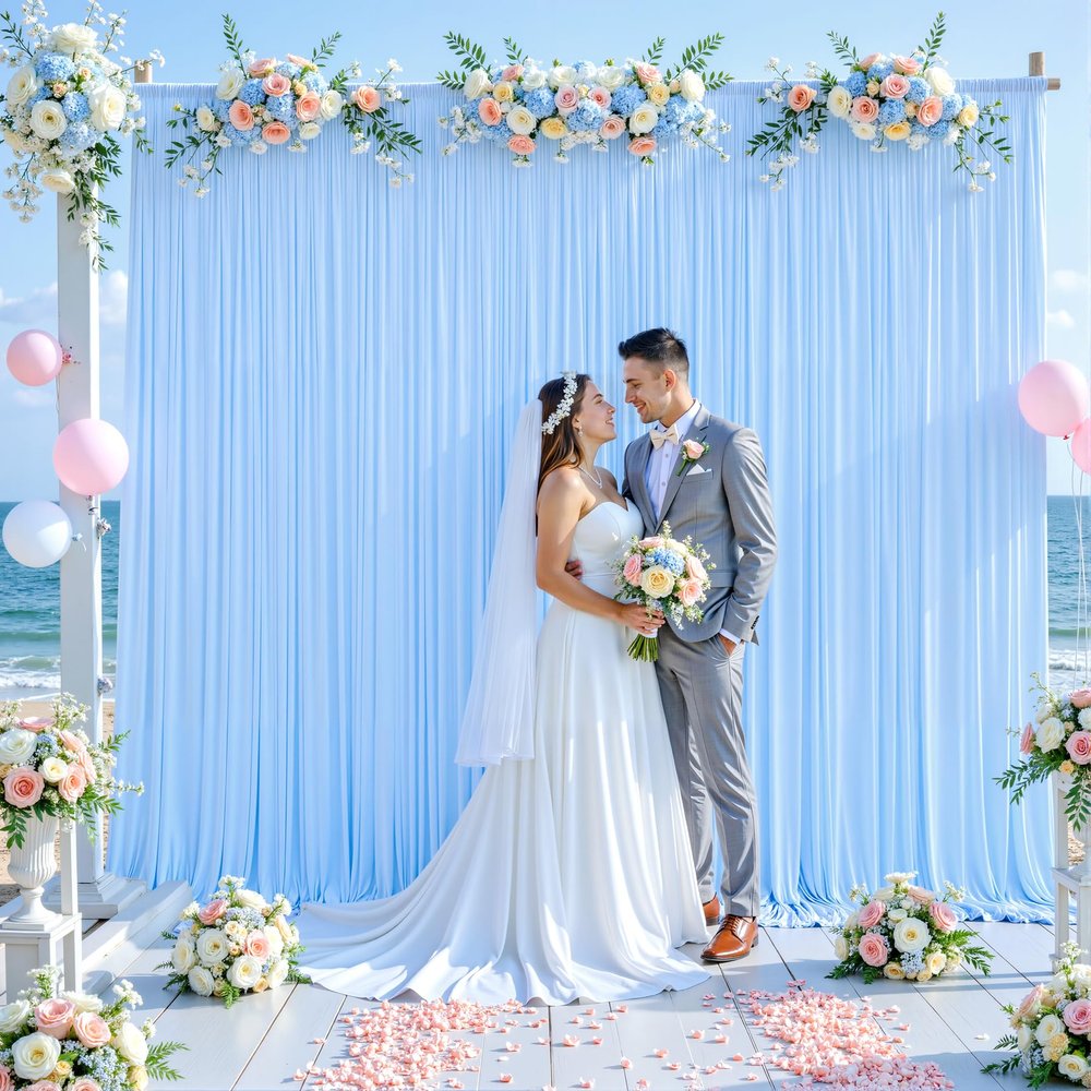 10ft x 7ft Baby Blue Backdrop Curtain for Baby Shower Parties Light Blue Wrinkle Free Backdrop Drapes Panels for Birthday Photo Gender Reveal Photography Polyester Fabric Background Decoration