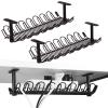 2 Packs Cable Management Tray, 14 inch Under Desk Cable Holder for Wire Management, Heavy Metal Cord Organizer Ideal for Computer Home Office Standing Tables to Hide Power Strips (Black)