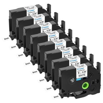 Cruxer 8 Pack Replacement for P-Touch TZe-221 TZ-221 Label Tape Black Text on White Laminated 9mm 0.35" Compatible with Ptouch PT-D200 PT-D210 PT-D400 PT-D450 PT-D600 PT-H100 PT-1230PC Label Maker