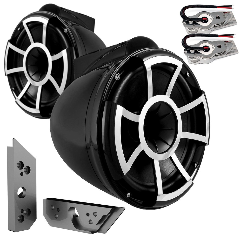 Wet Sounds REV 10B-SBM 10" Swivel Black Tower Speakers with Malibu G5 Tower Adapters