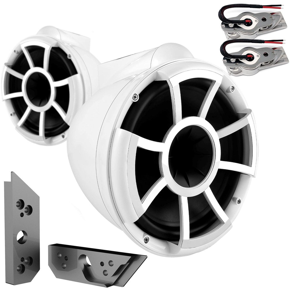 Wet Sounds REV 10W-SBM 10" Swivel White Tower Speakers with Malibu G5 Tower Adapters