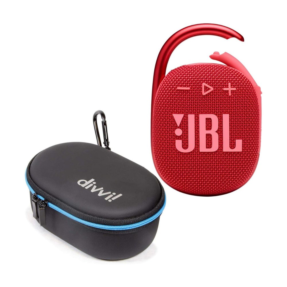 JBL Clip 4 Portable Bluetooth Speaker (Red) + Bundle with divvi! Protective Hardshell Case (Black)