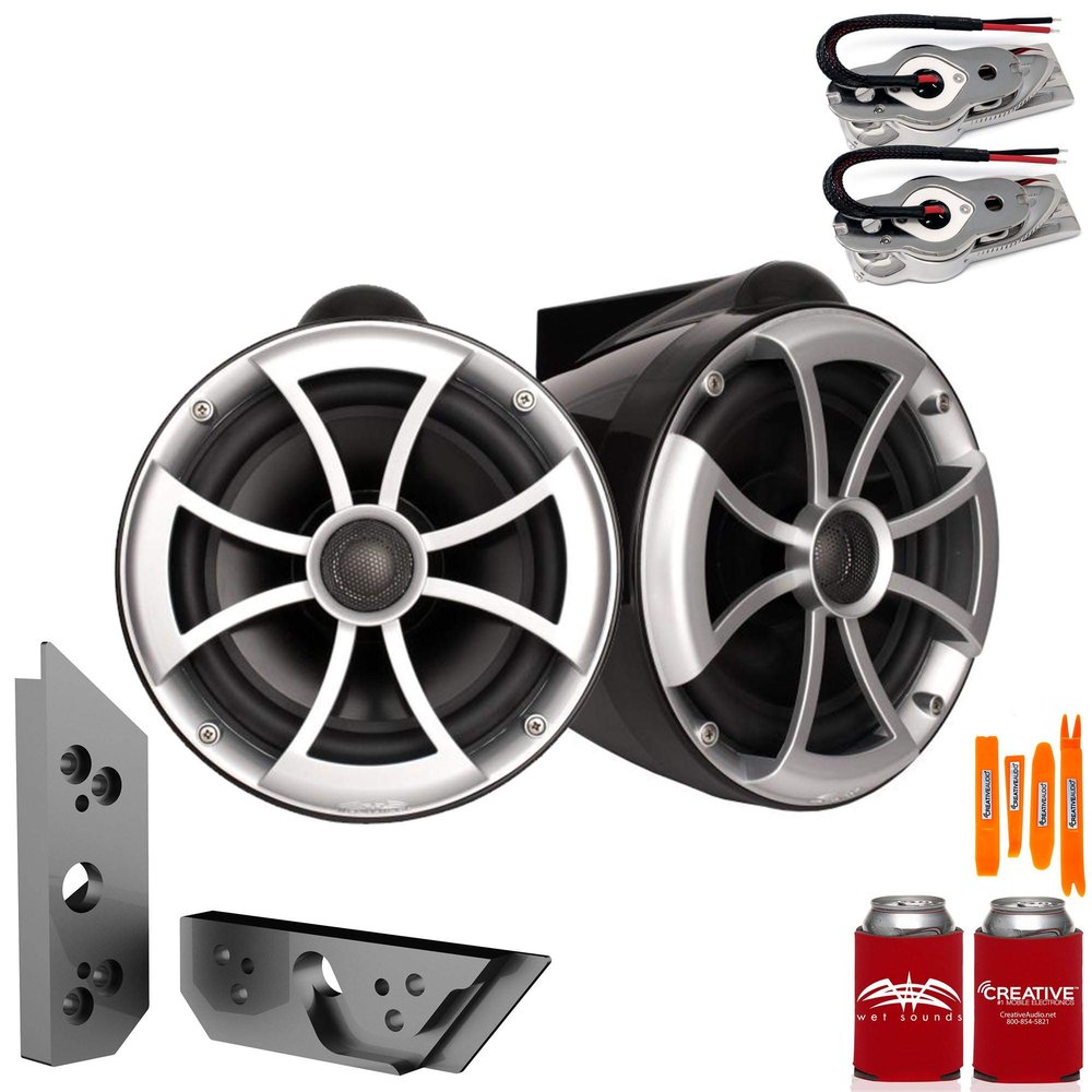 Wet Sounds ICON8B-SBM 8 in Black Swivel Tower Speaker Bundle