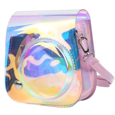Bindpo Instant Camera Case, PVC Camera Protective Cover Rainbow Transparent Sling Shell Bag with Shoulder Strap for Mini 11/9/8 Camera