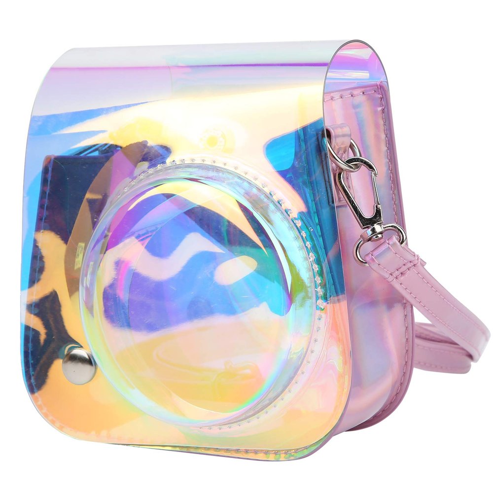 Bindpo Instant Camera Case, PVC Camera Protective Cover Rainbow Transparent Sling Shell Bag with Shoulder Strap for Mini 11/9/8 Camera