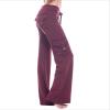 Andongnywell Women's Active Loose Fit Military Multi-PoXKets Wild Cargo Pants Flared Multi-poXKet Trousers (Wine Red,XX-Large) view 2