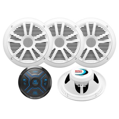 BOSS Audio Systems MG250W.64 Marine Radio and Speakers Package MGR250B 4 Channel Bluetooth Receiver + 4x MR6W 6.5 Inch Full Range Speakers