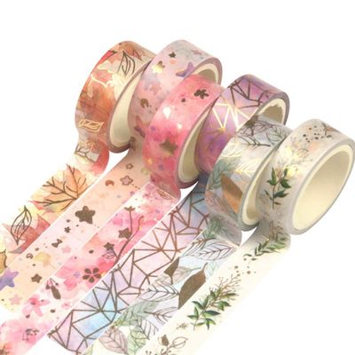 YUBX Flowers Washi Tape 6 Rolls Gold Foil Decorative Paper Masking Tape for Scrapbooking, Craft and DIY