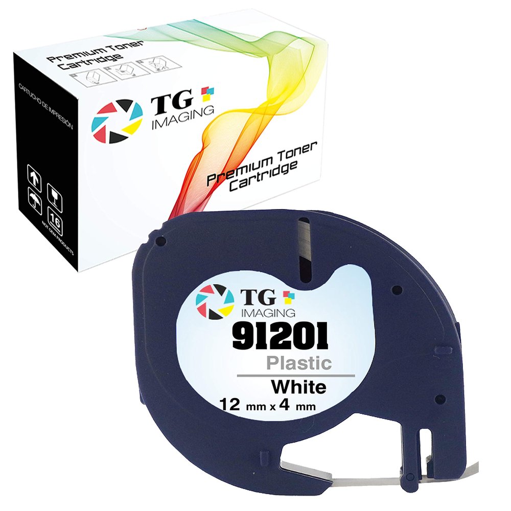 (1 Pack) TG Imaging (1/2 inch x 13 Feet) Compatible DYMO 91331 Plastic Label Tape for use in DYMO 91201 S0721660 LT-100H LT-100T LT-110T QX50 Label Maker (Black on White)
